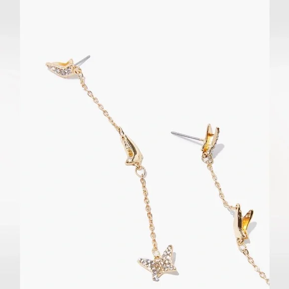 Gold 3 Inch Long Dangle Boho Butterfly Earrings With Crystal Gemstones~ New - Picture 2 of 8